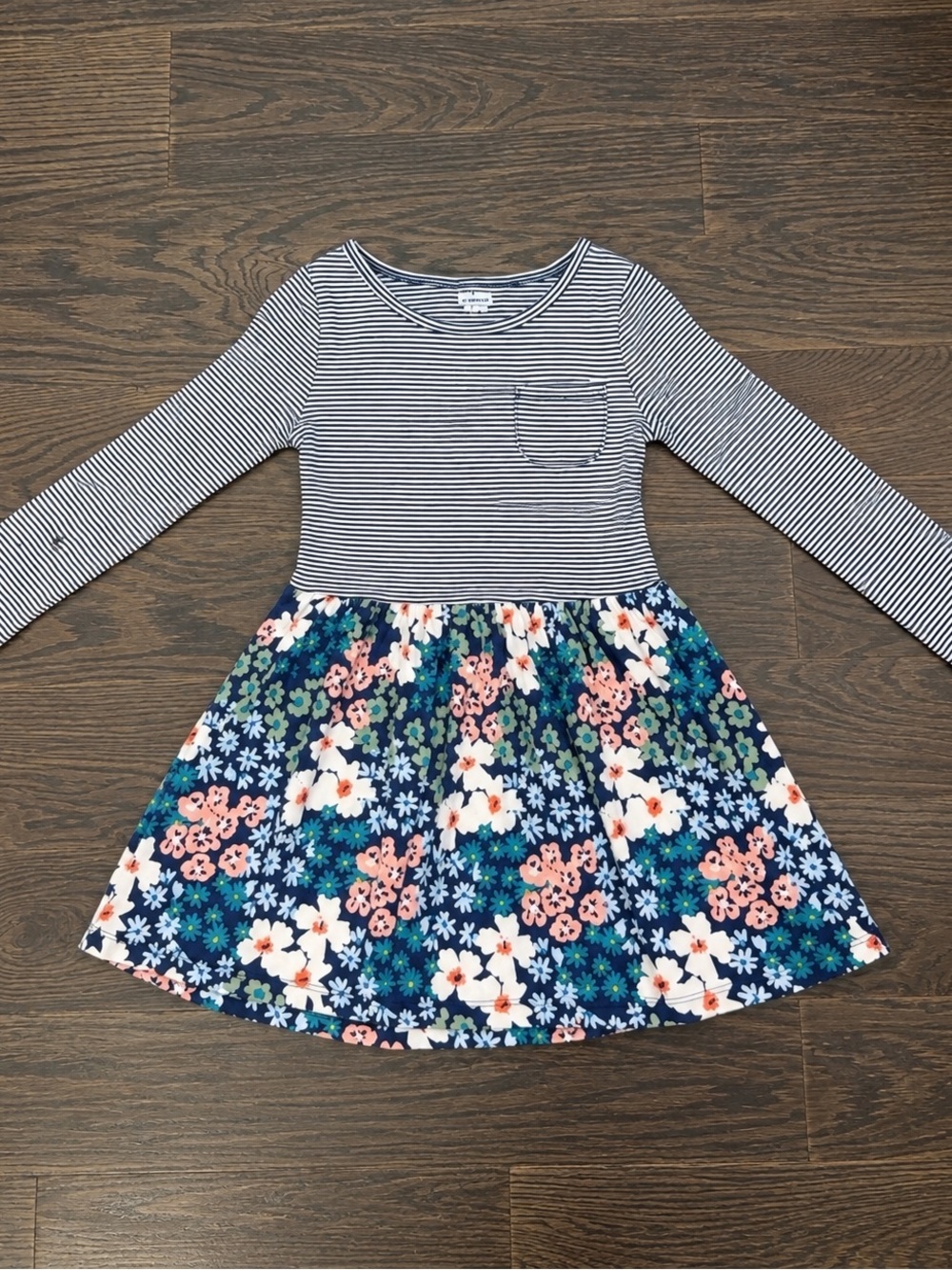 Carters Striped Navy & White Bodice Floral Skirt Kids Dress